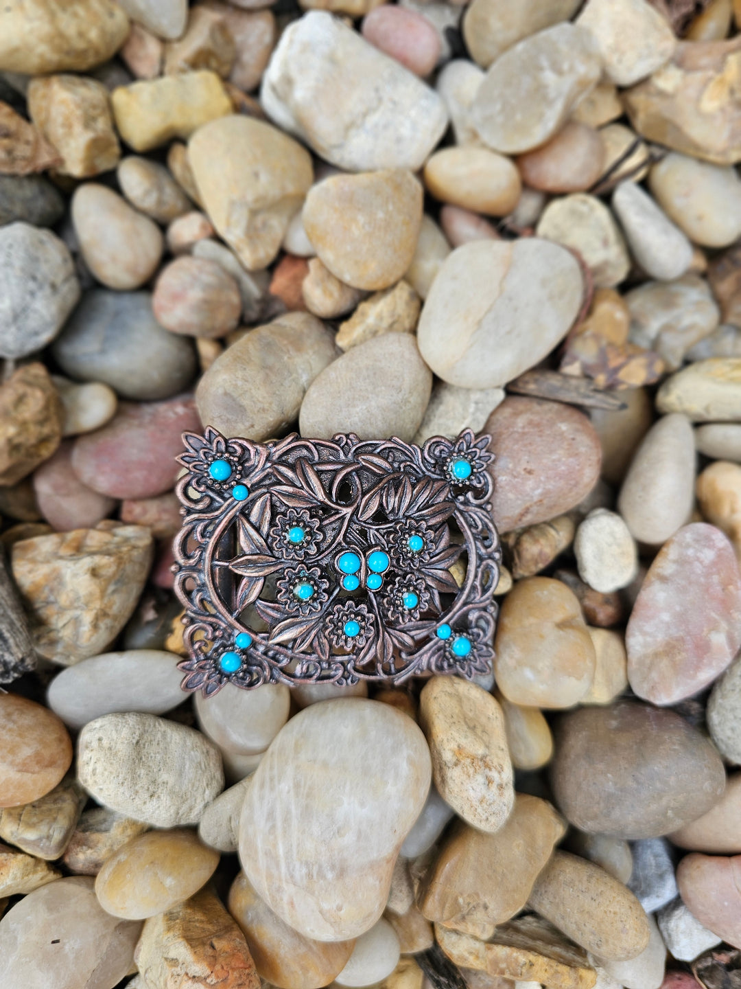 Belt Buckle: Bronze Turquoise Color Beading