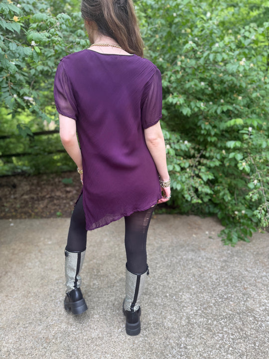 90s Purple Crepe Floral Blouse, Renee Derby