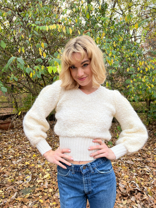 70s Creme Color Textured Vintage Sweater, Together