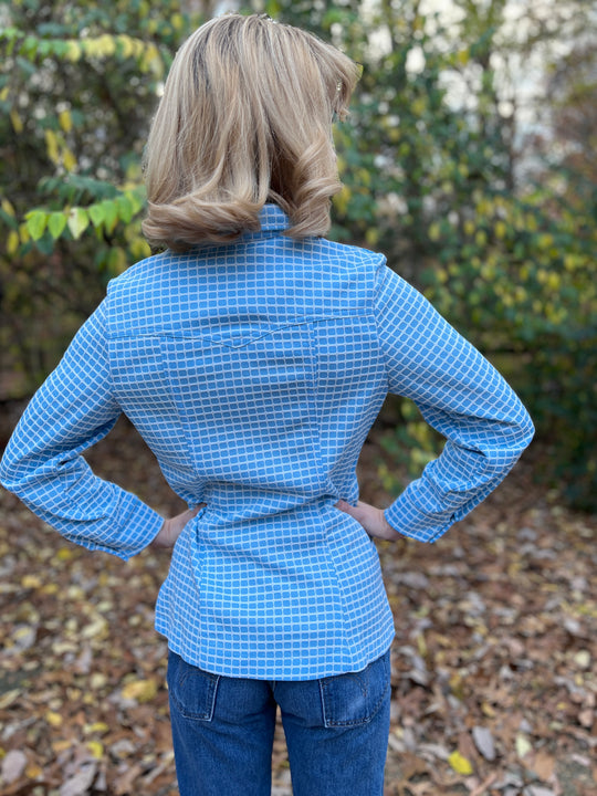 Vintage 70s Blue Plaid Knit Western Shirt, Lee