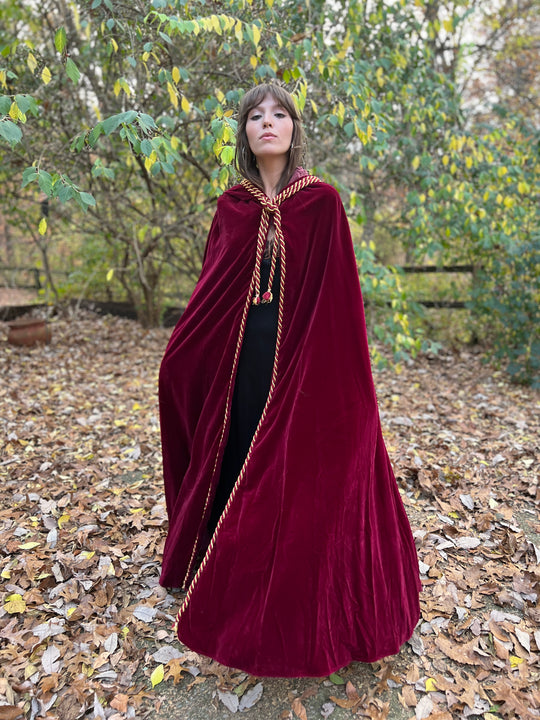 Vintage Red Velvet Hooded Cape Cloak, Custom Made