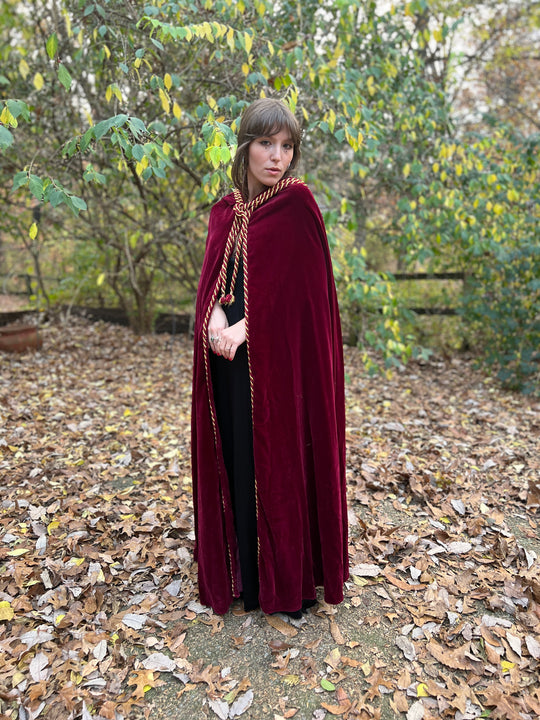 Vintage Red Velvet Hooded Cape Cloak, Custom Made