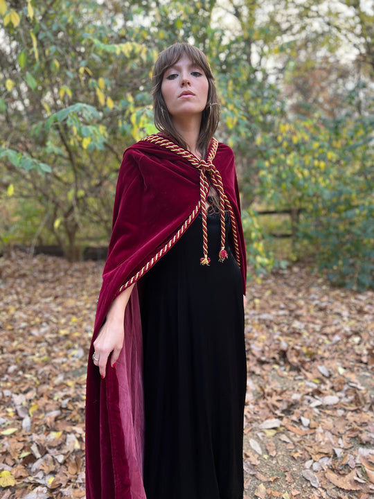 Vintage Red Velvet Hooded Cape Cloak, Custom Made
