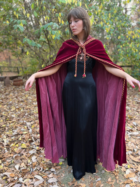 Vintage Red Velvet Hooded Cape Cloak, Custom Made