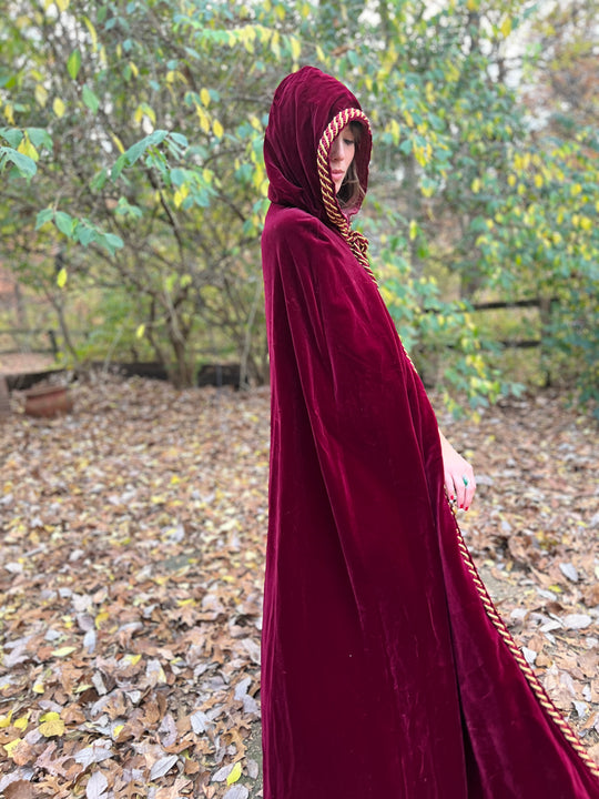 Vintage Red Velvet Hooded Cape Cloak, Custom Made