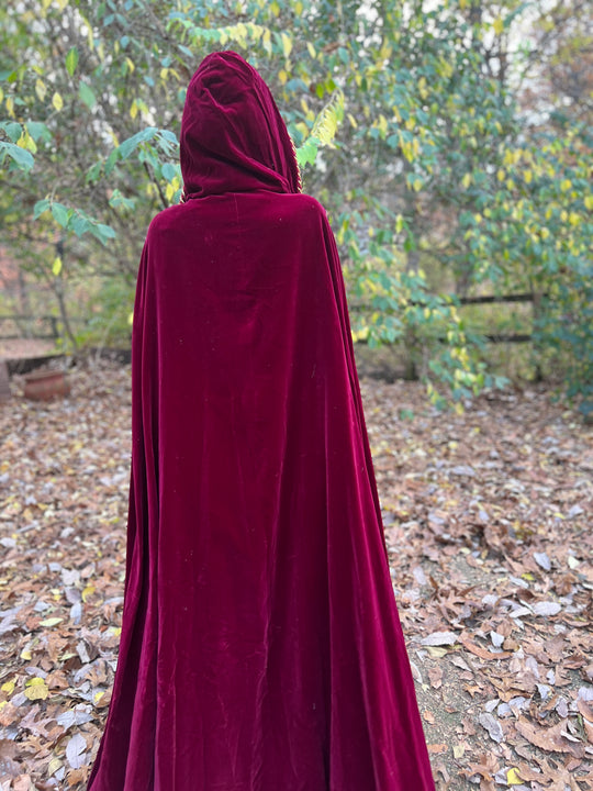 Vintage Red Velvet Hooded Cape Cloak, Custom Made