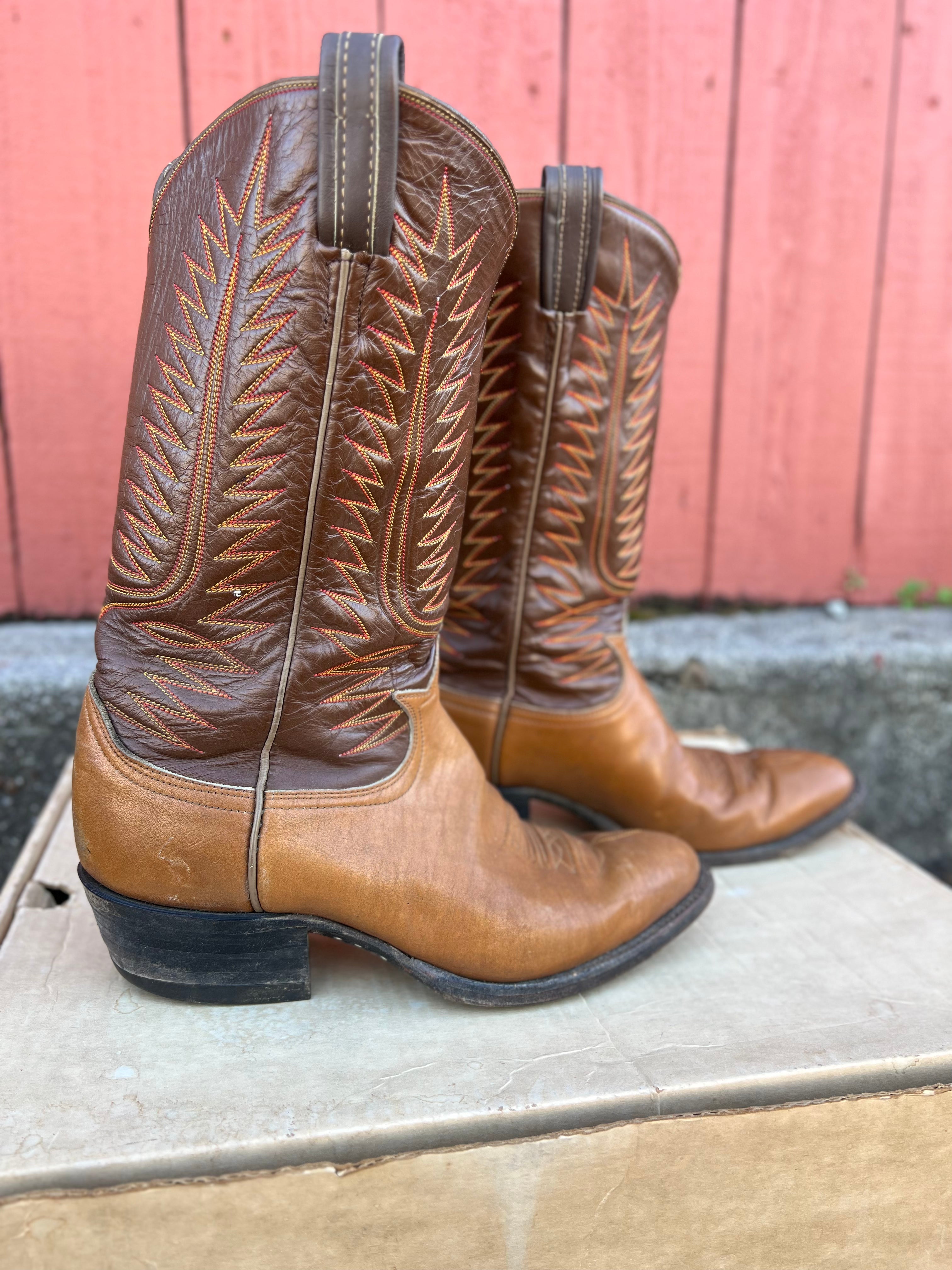 Men's Vintage Two-Tone Brown Western Cowboy Boots, Tony Lama