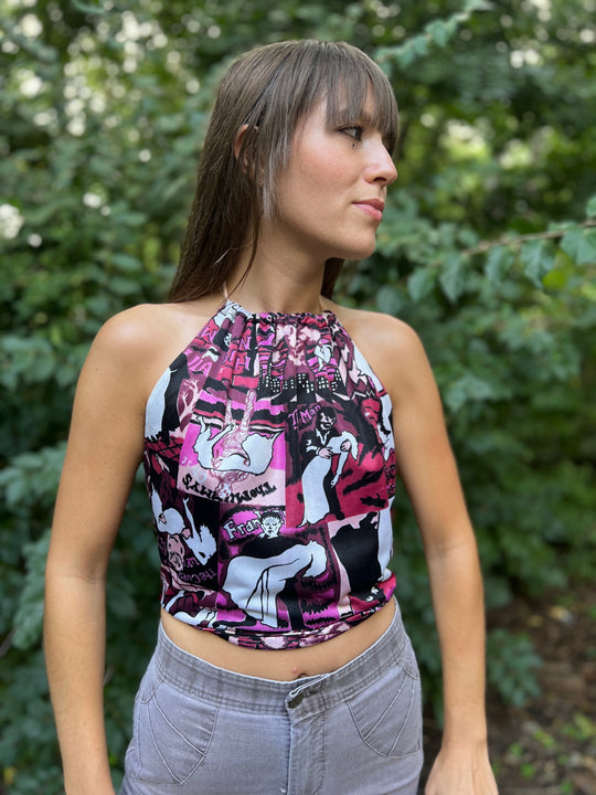 Nylon Horror Movie Print Halter Top