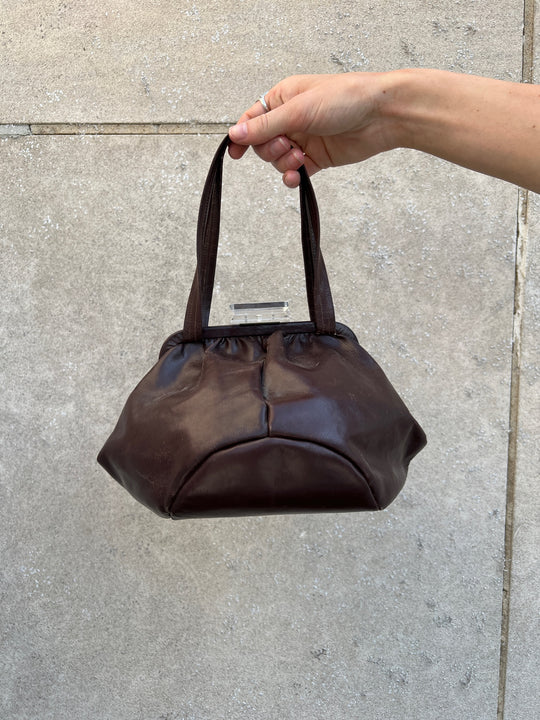 40s Brown Leather Purse, Lucite Clasp