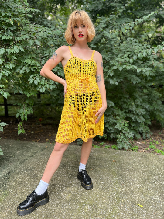 60s Yellow Crocheted Dress