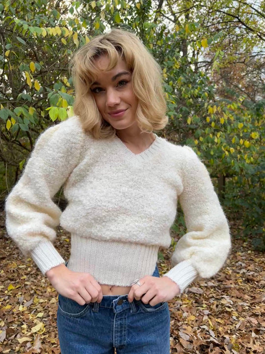 70s Creme Color Textured Vintage Sweater, Together