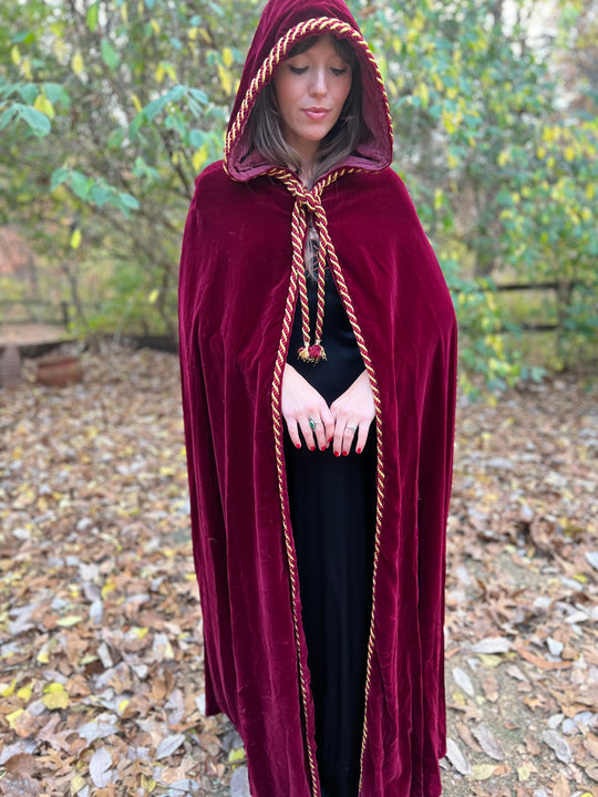 Vintage Red Velvet Hooded Cape Cloak, Custom Made