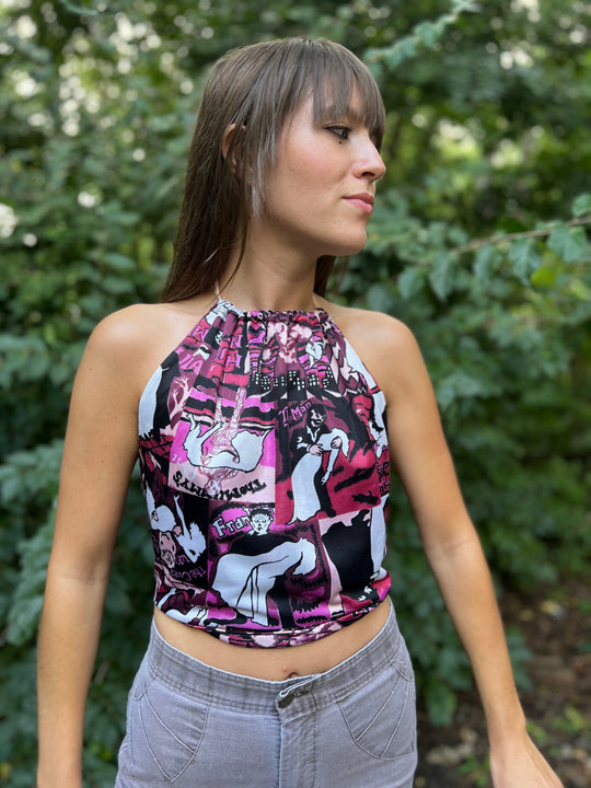 Nylon Horror Movie Print Halter Top