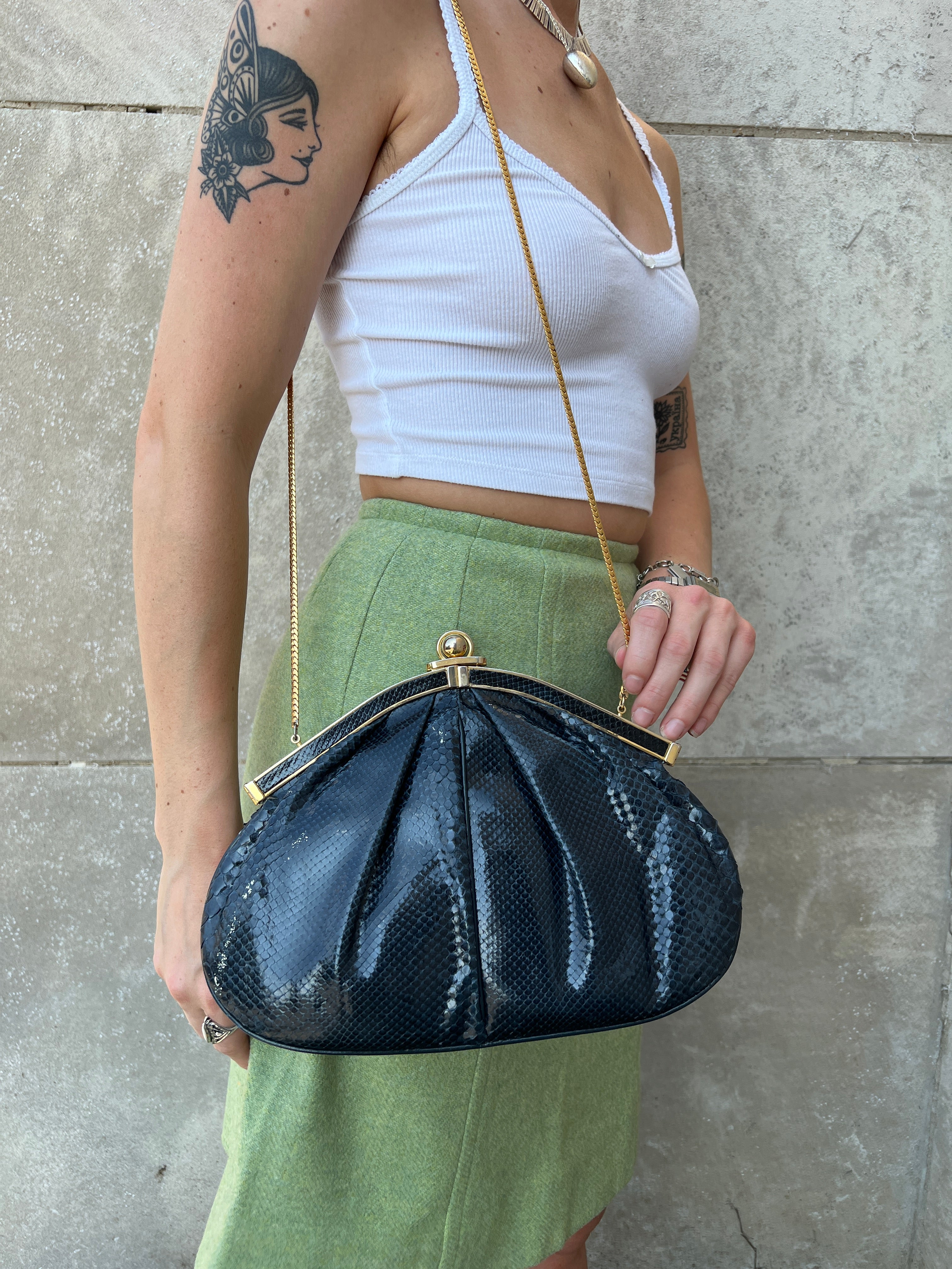 80s Blue Exotic Leather Shoulder Bag, Gold Hardware, Finesse La Model – The  Hip Zipper Nashville