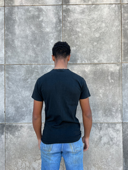 70s Black Cotton T-shirt Single Stitch with Iron-On Glitter Star