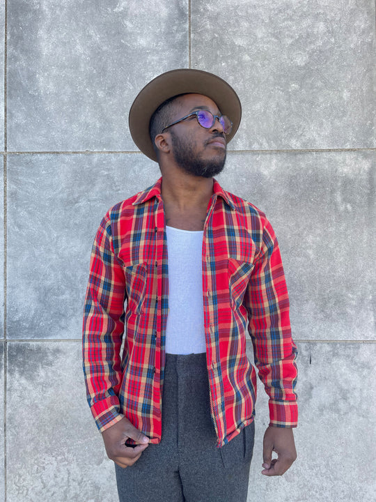 70s Vintage Red Plaid Flannel Shirt, Kings Road