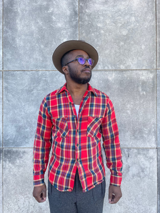 70s Vintage Red Plaid Flannel Shirt, Kings Road