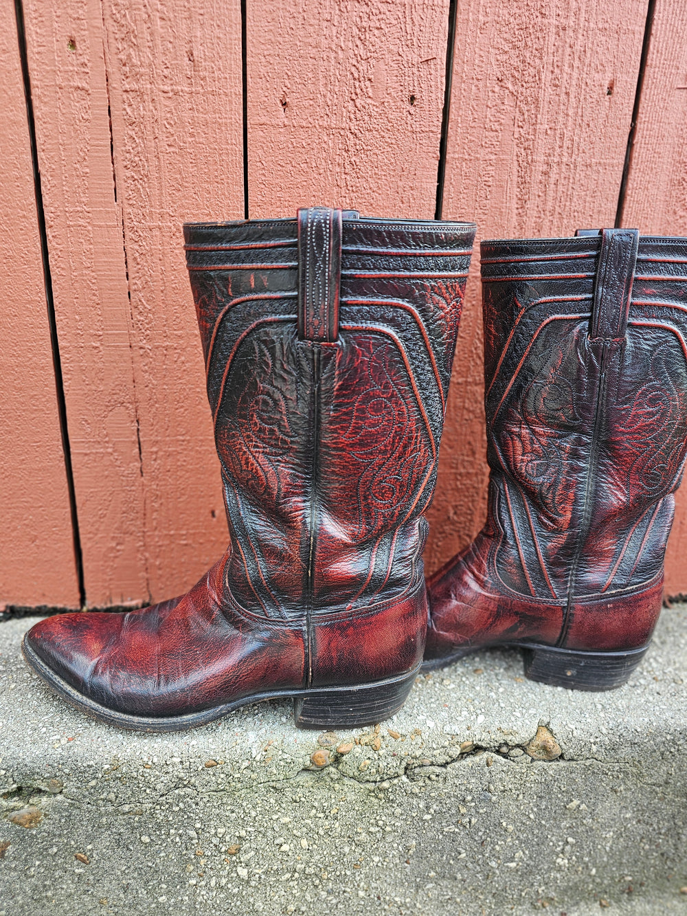 Mens Brown Leather Vintage Cowboy Boots, Luchesse  Size 9D