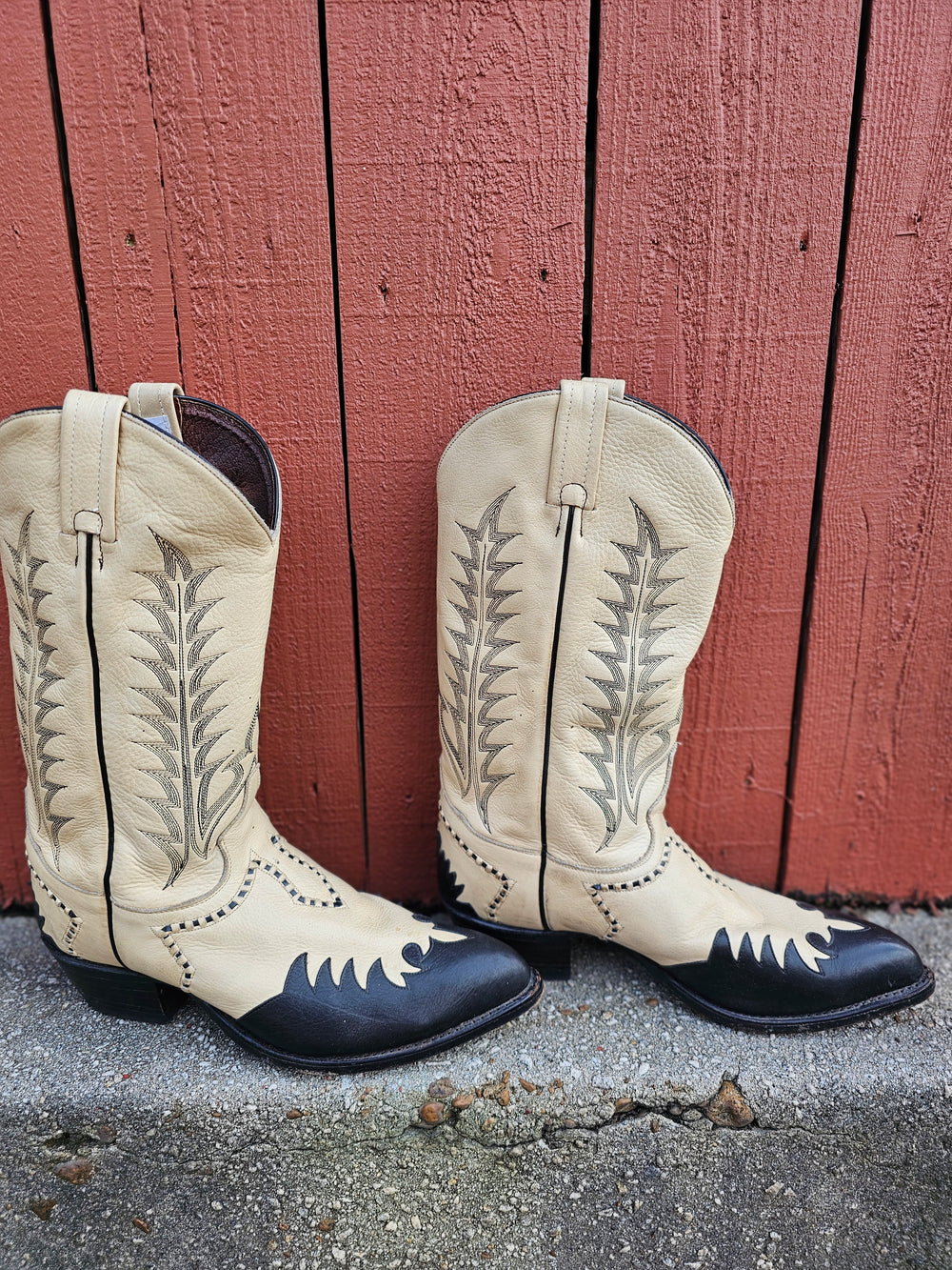 Men's Cream Black Leather Vintage Western Boots, Tony Lama