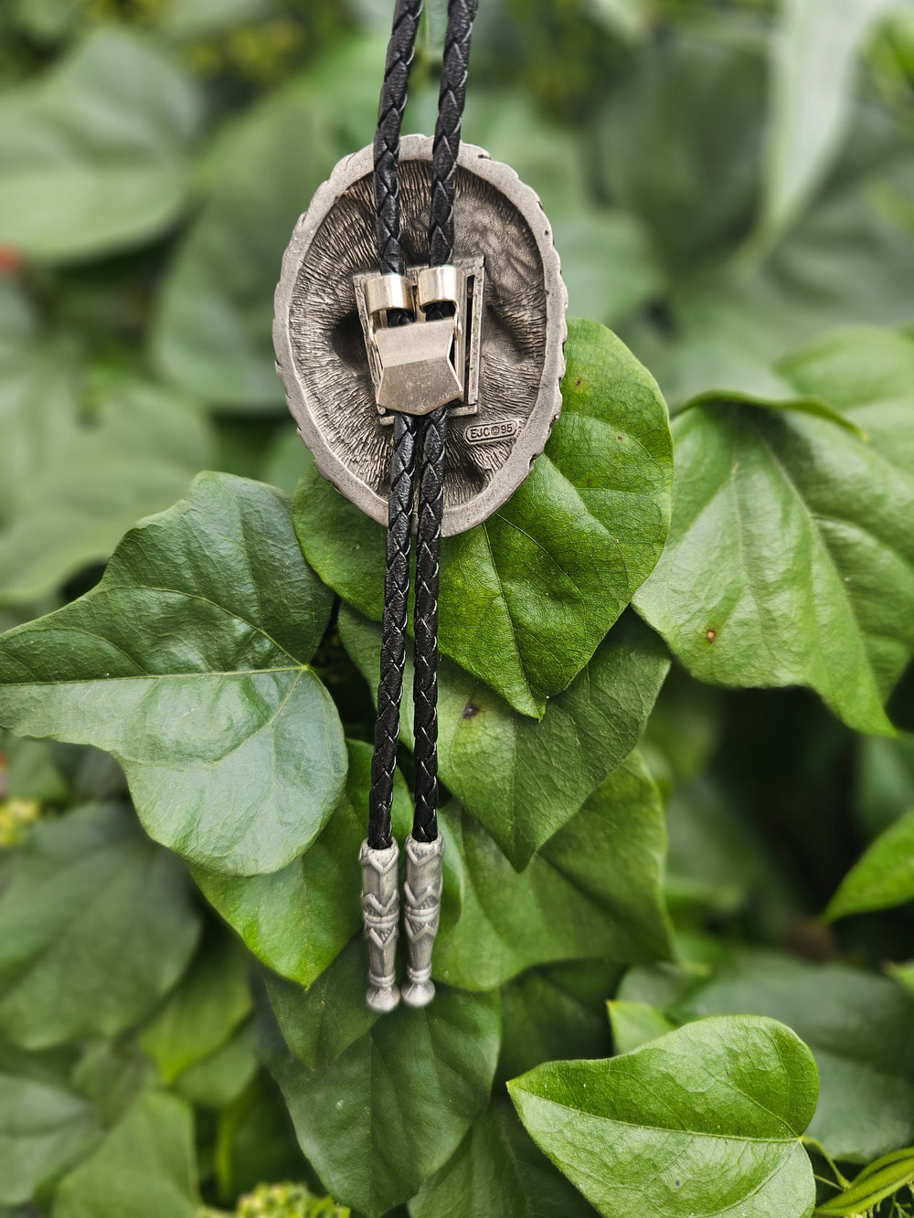 Black Leather Bolo Tie, End of the Trail