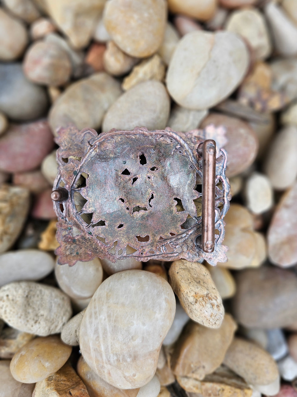 Belt Buckle: Bronze Turquoise Color Beading