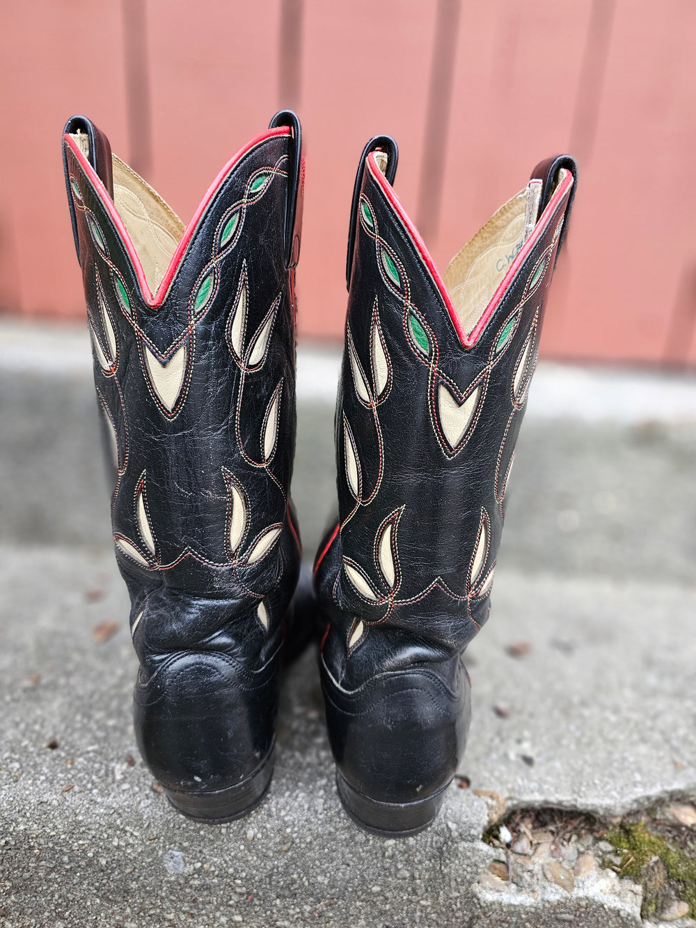 Women's Black Red Leather Vintage Cowboy Boots, Ralph Lauren 10B