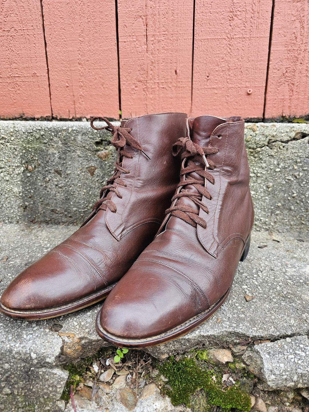 Vintage Brown Leather Lace Up Ankle Boots Size 10C