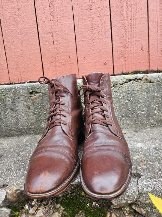 Vintage Brown Leather Lace Up Ankle Boots Size 10C