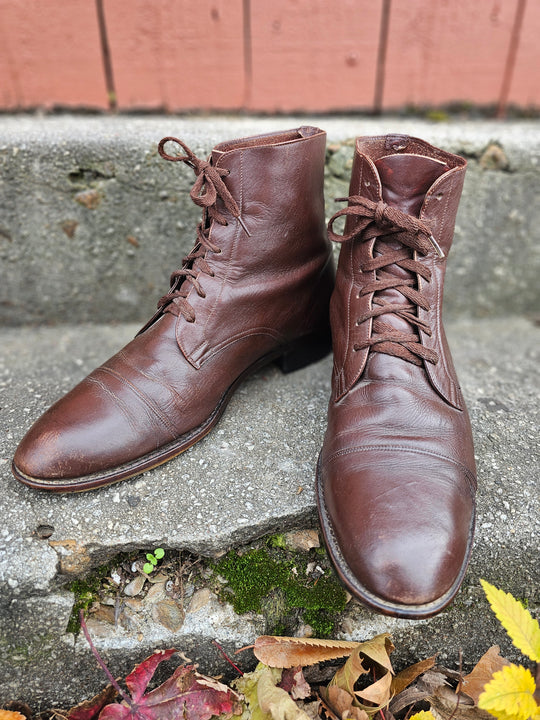 Vintage Brown Leather Lace Up Ankle Boots Size 10C