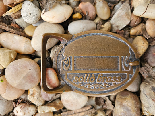 Vintage Brass Belt Buckle: Sunset on the Water with Boat