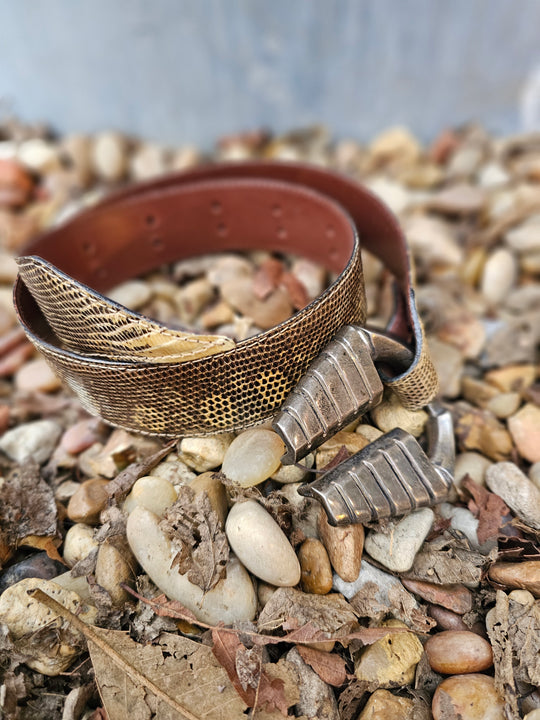 Vintage Exotic Skin Belt, Viper head Buckle, Connie Bates for Farhenheit