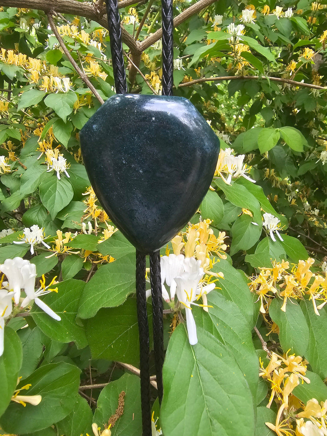 Black Bolo Tie, Nephrite Jade Slide