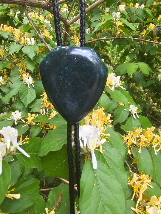 Black Bolo Tie, Nephrite Jade Slide