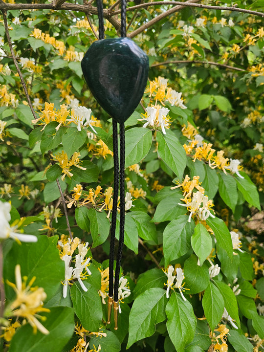 Black Bolo Tie, Nephrite Jade Slide