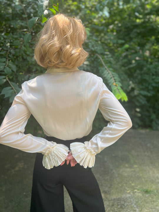 White Silk Blouse with Ruffles, St. John Couture