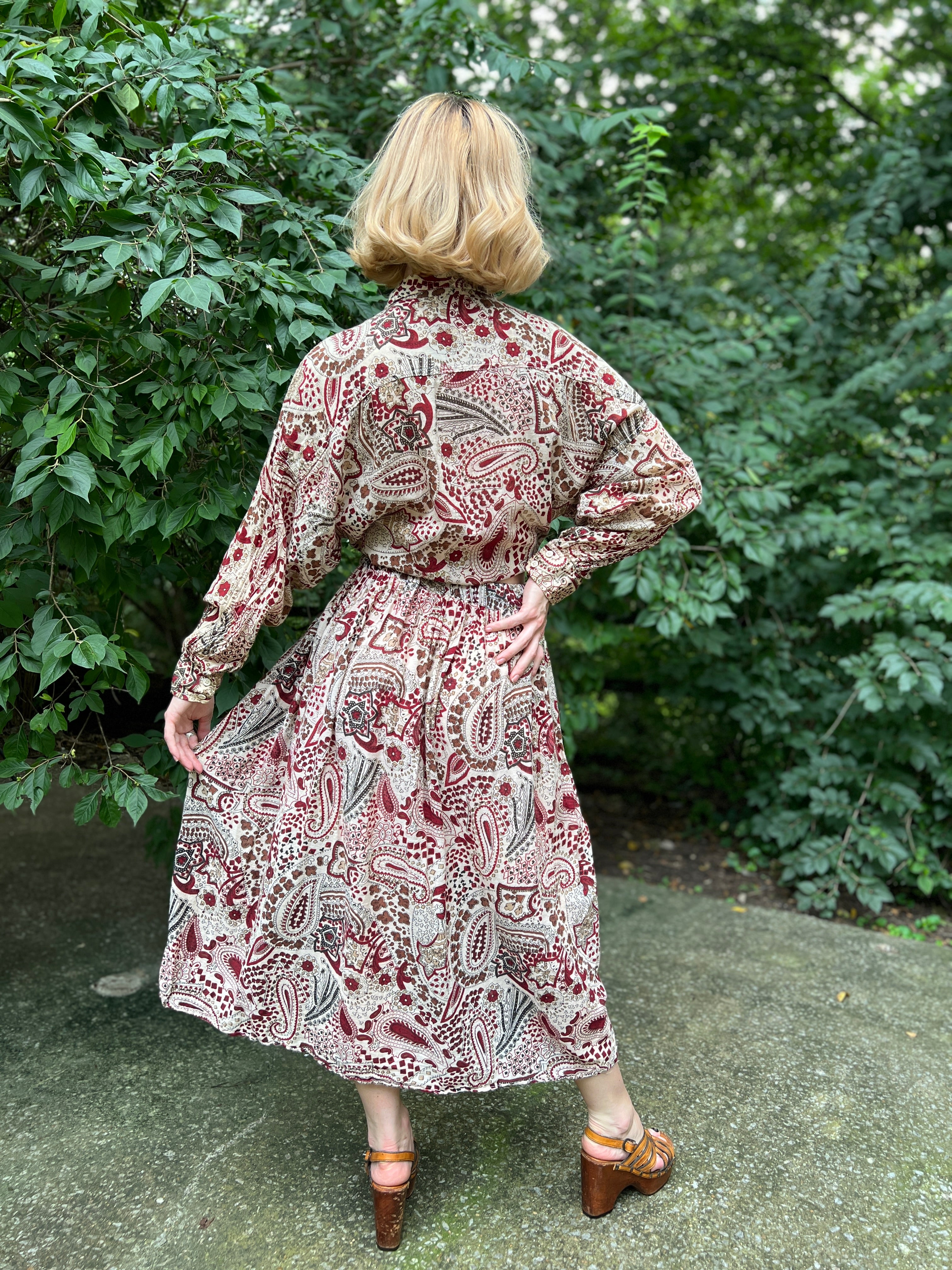 希少 80s Eddie Bauer Paisley Cotton Knit Vintage 1980s Eddie Bauer Pink Red Orange Fair Isle Nordic
