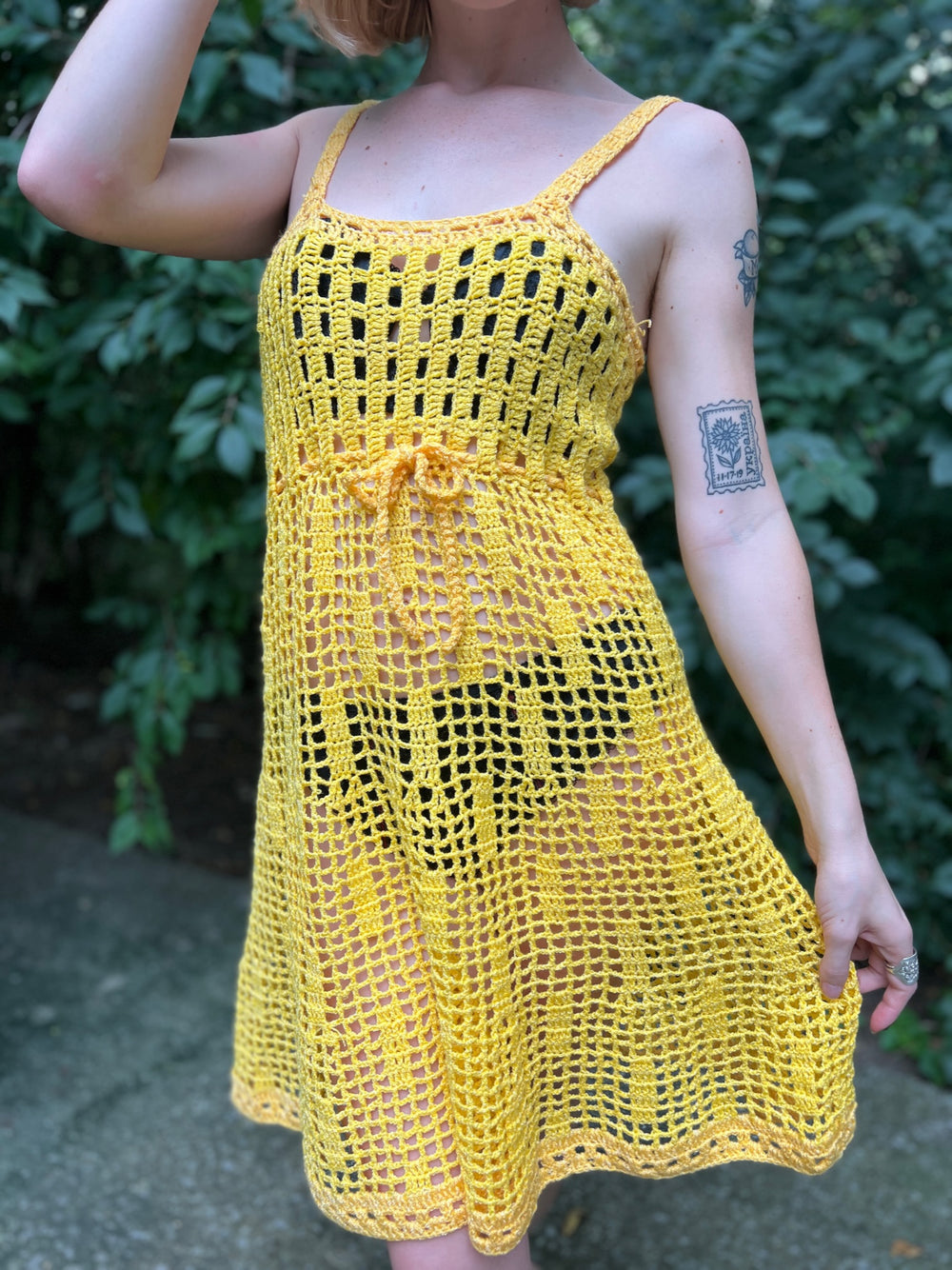 60s Yellow Crocheted Dress