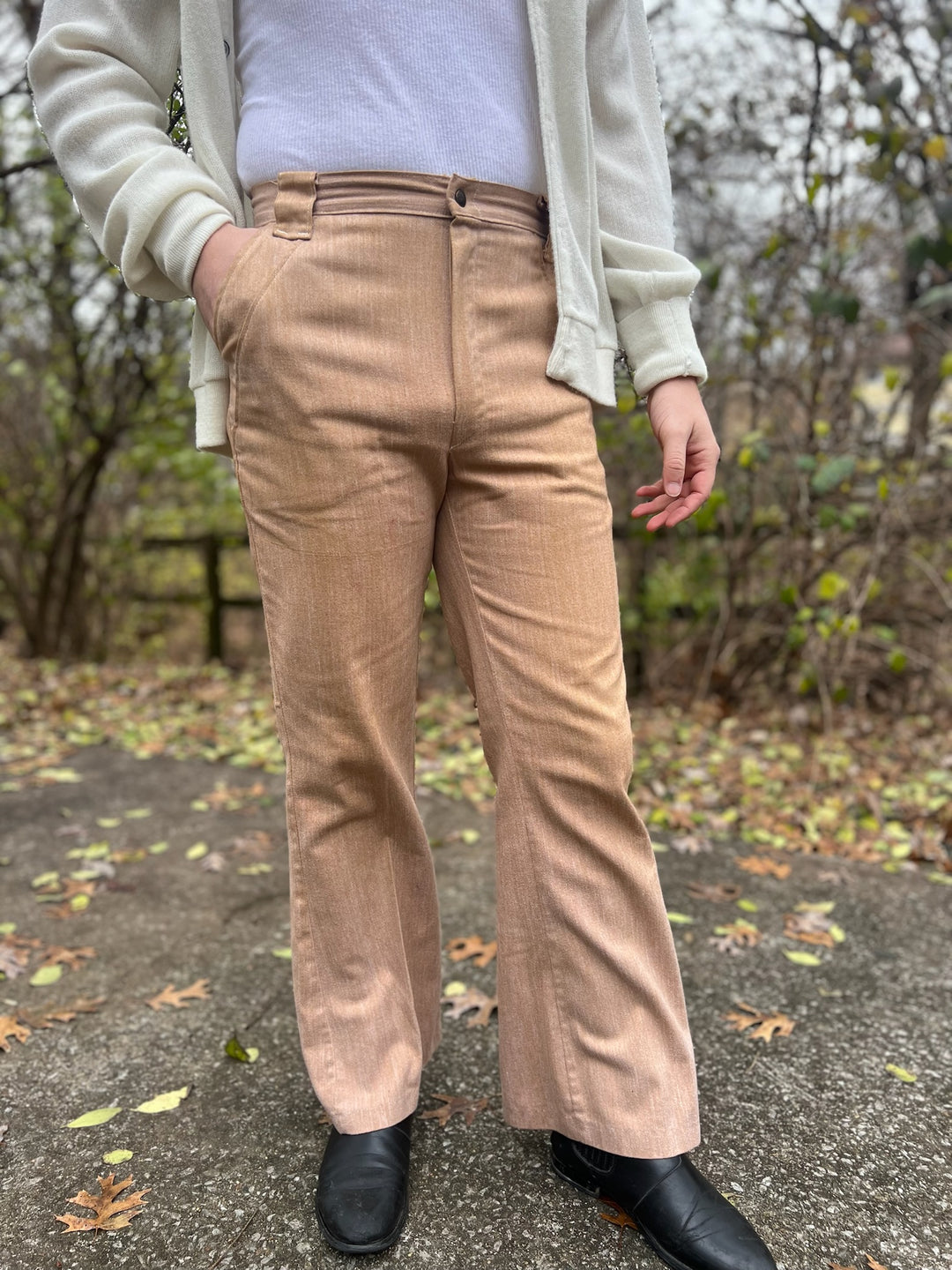 70s Tan Brushed Denim Bell Bottom Pants