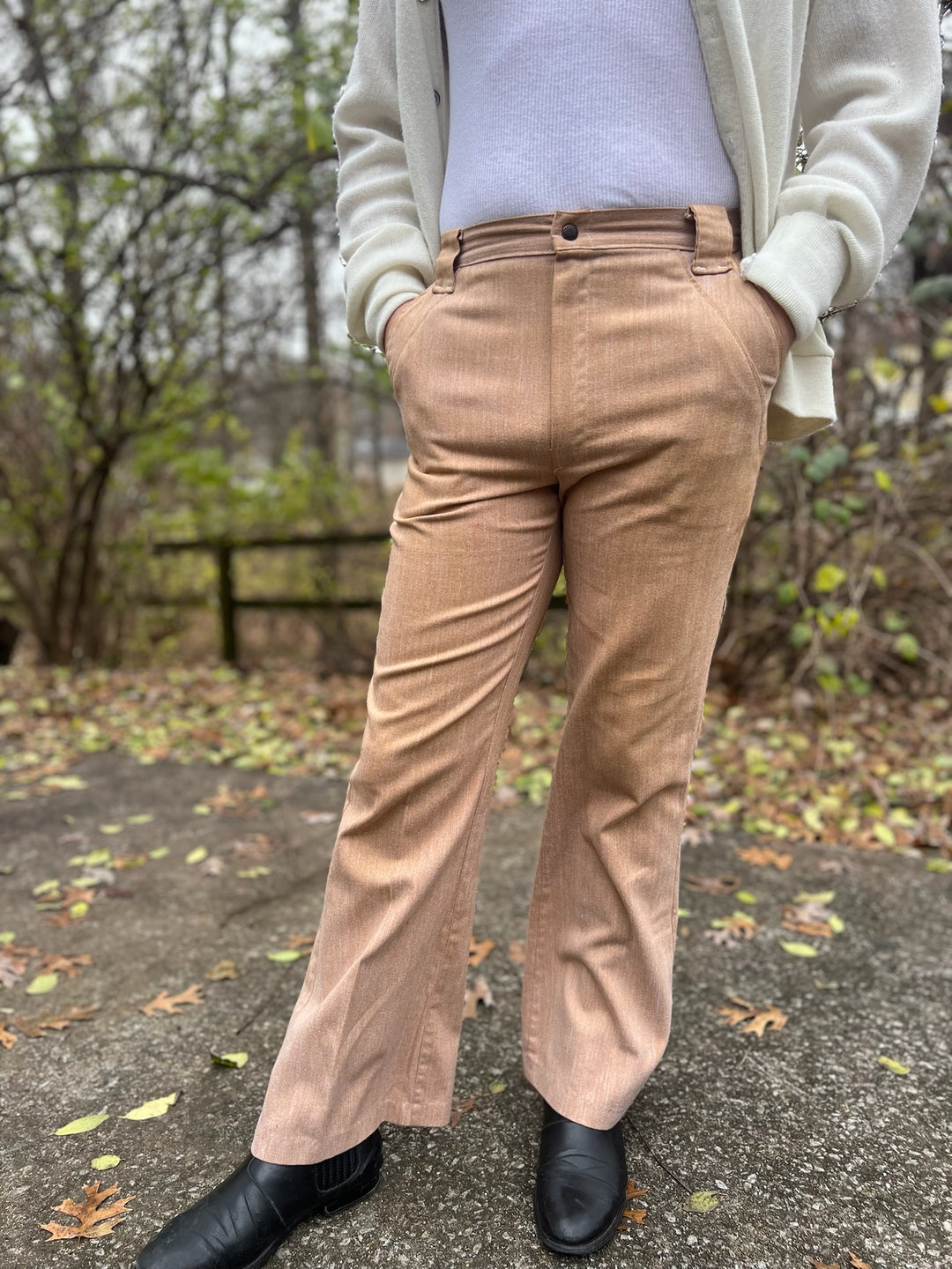 70s Tan Brushed Denim Bell Bottom Pants