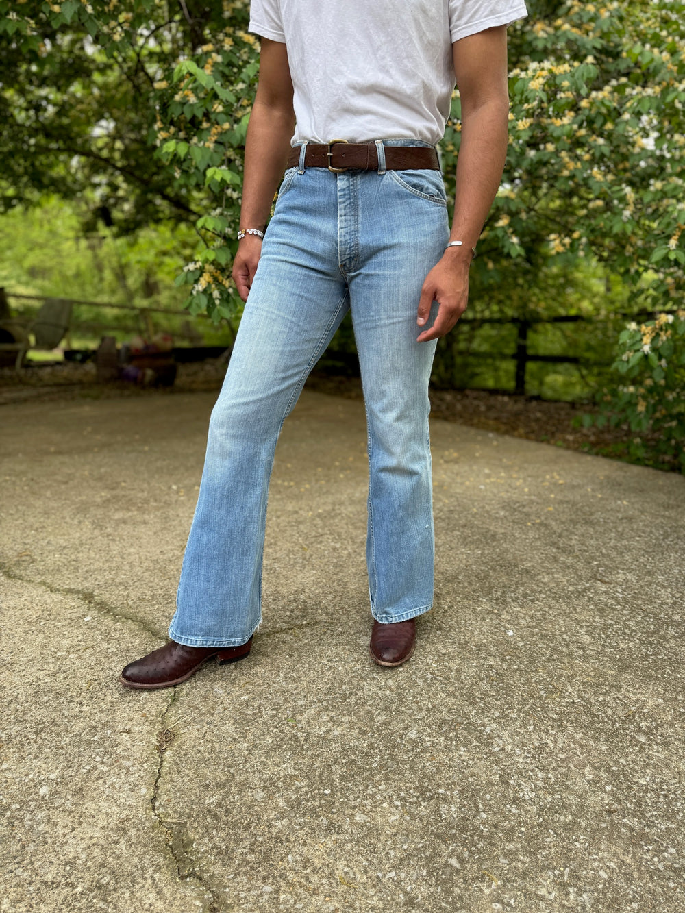 70s Vintage Bell Bottom Denim Jeans, Farrah, Pair 1