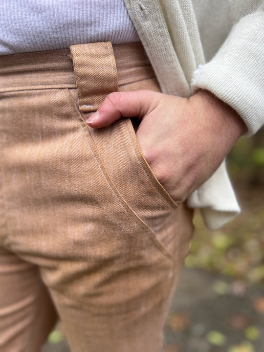 70s Tan Brushed Denim Bell Bottom Pants