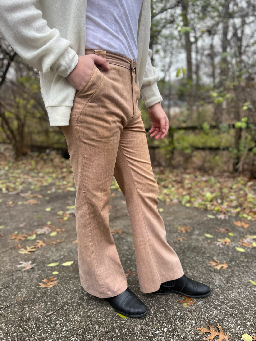 70s Tan Brushed Denim Bell Bottom Pants