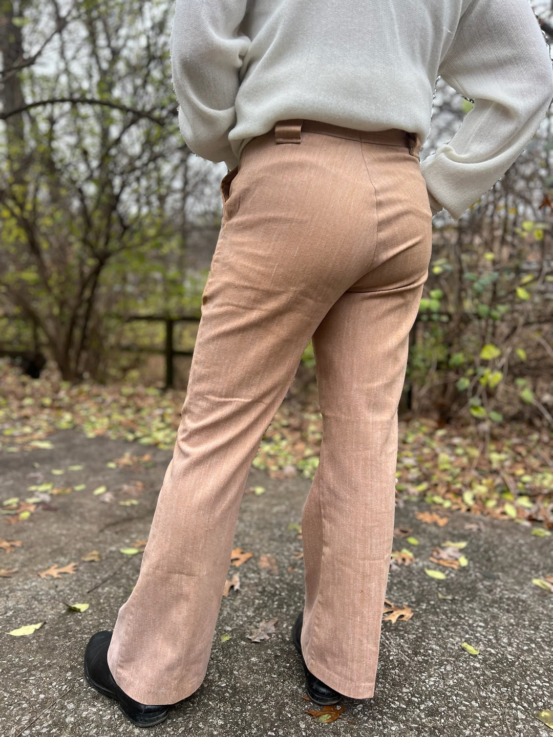 70s Tan Brushed Denim Bell Bottom Pants