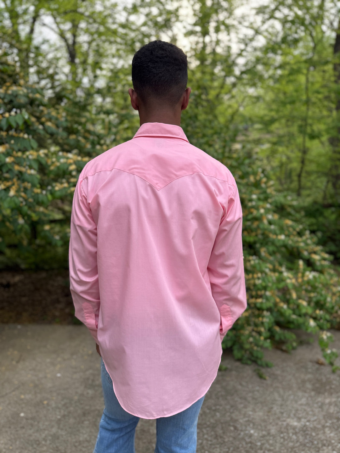 Men's Pink LS Western Shirt, Pink Floral Embroidery, Karman