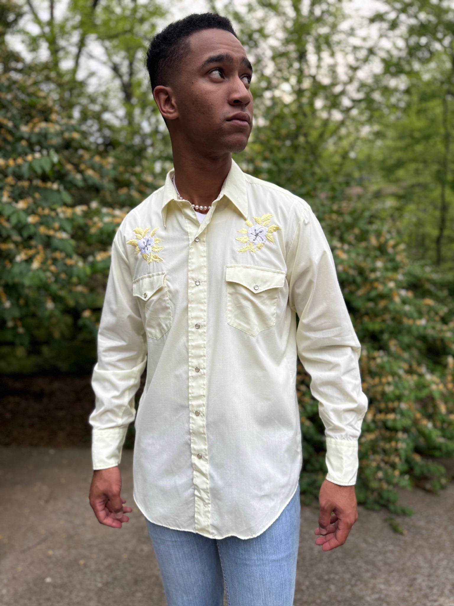 Mens Yellow LS Western Shirt Floral Embroidery Chute #1 – The Hip