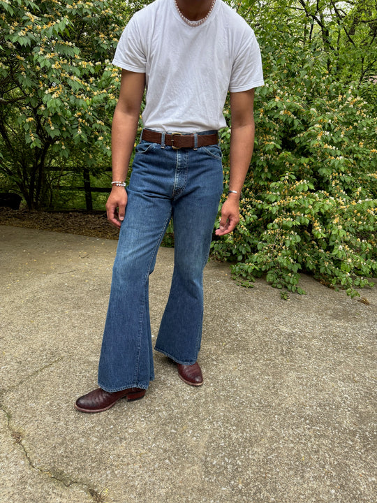 Vintage 70s Dark Wash Bell Bottom Jeans, Levis