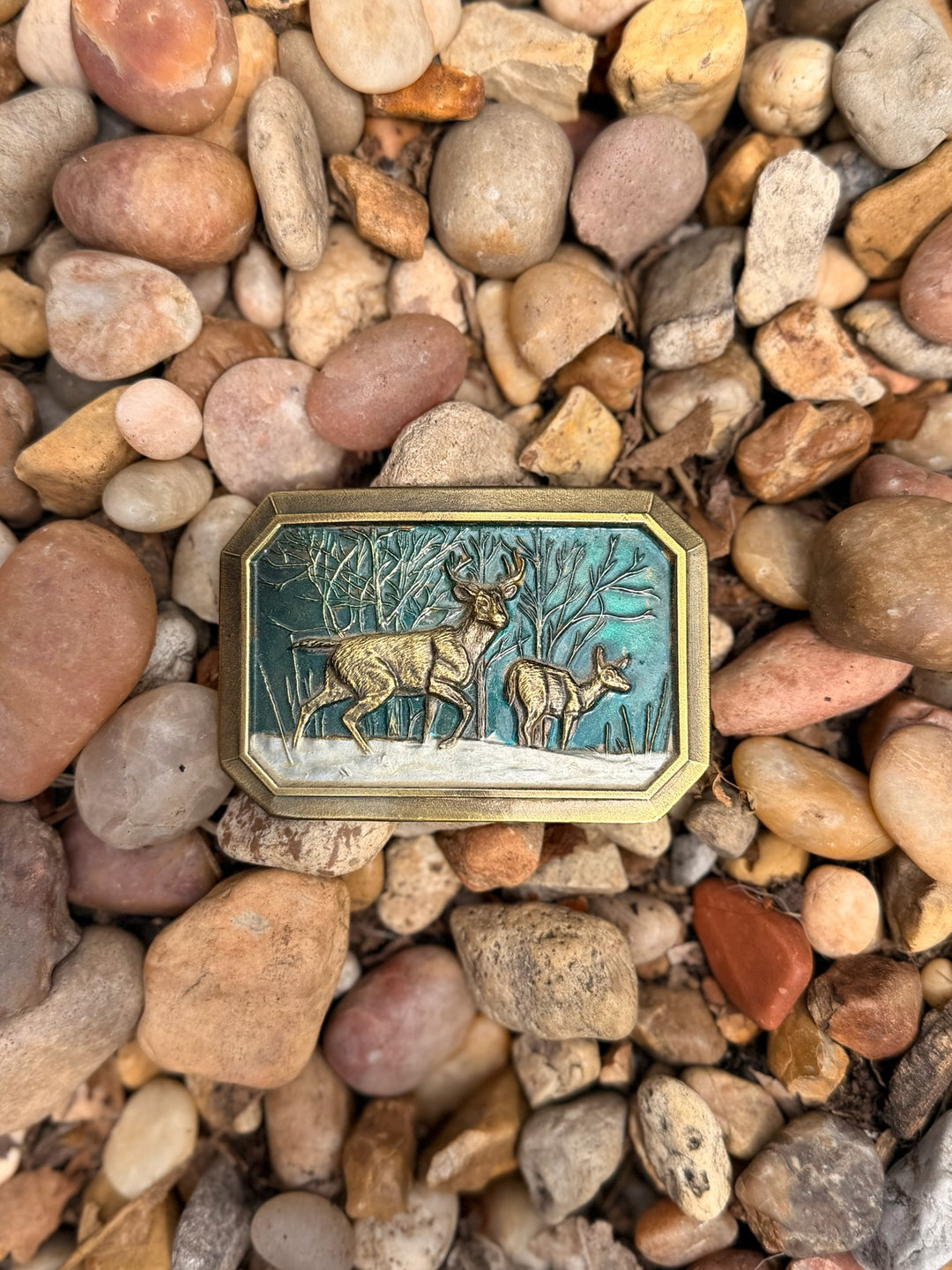 Brass Belt Buckle: 2 Deer in the Snow by Great American Buckle Company
