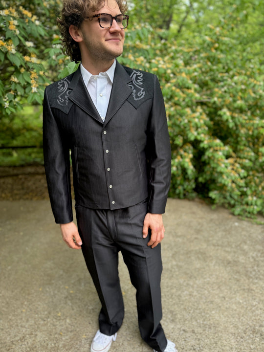 Black Vintage Western Suit, Cropped Jacket, Circle S