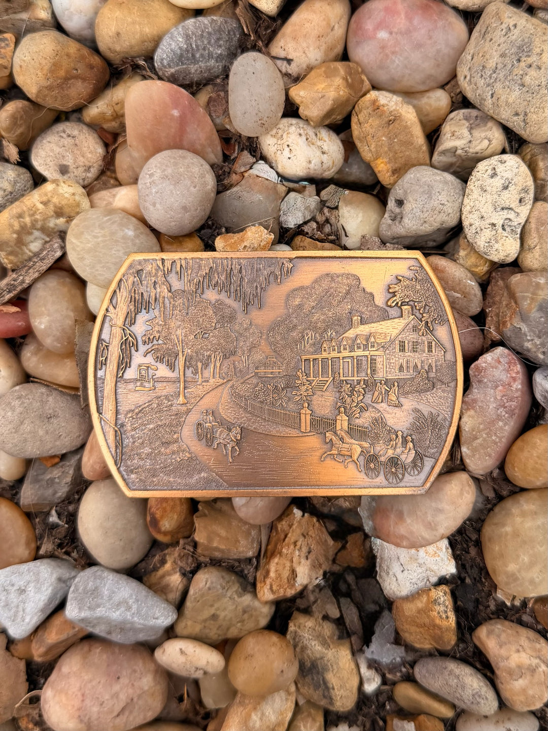 80s Belt Buckle: Old Countryside by Southern Comfort Corporation