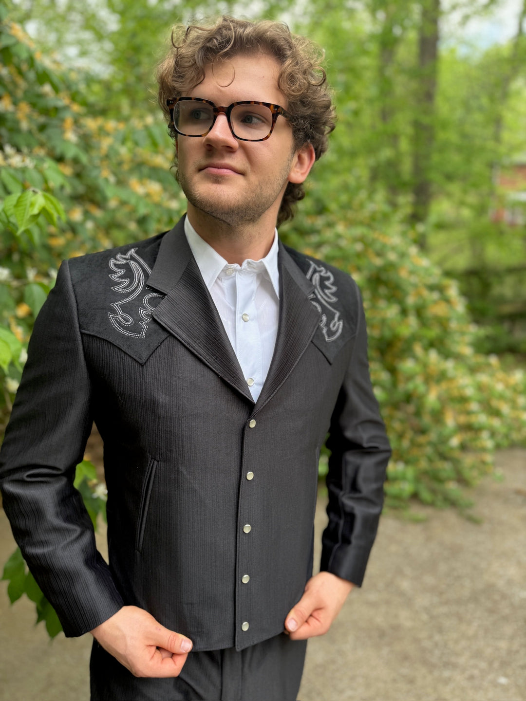 Black Vintage Western Suit, Cropped Jacket, Circle S